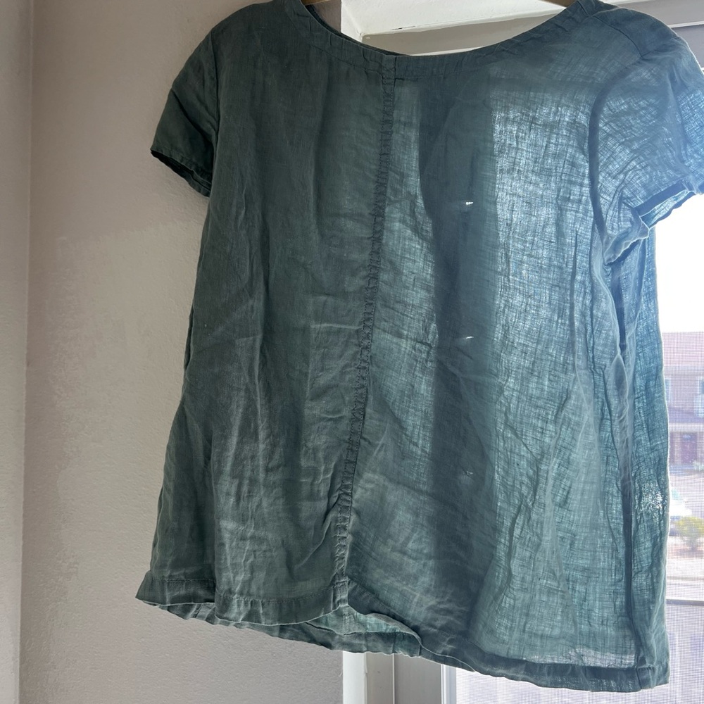 C&C California Linen Green Short Sleeve Top